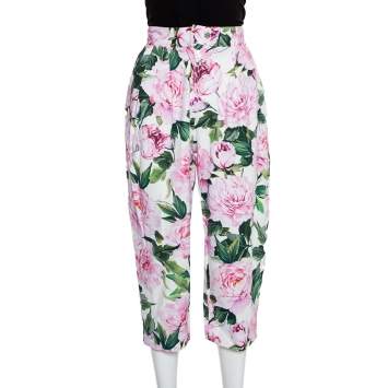 Pre Owned Dolce & Gabbana Pink Floral Printed Cotton High Waist Capri Pants XS