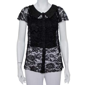 مملوكة مسبقًا Dolce & Gabbana Black Lace Button Front Top S