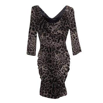Pre Owned Dolce & Gabbana Grey Animal Printed Ruched Midi Dress M