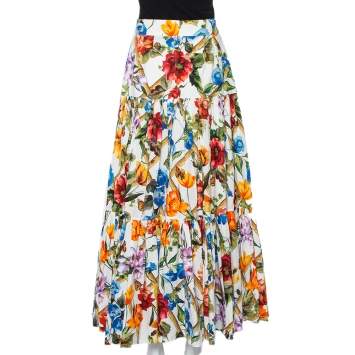 Pre Owned Dolce & Gabbana Multicolor Bamboo Printed Cotton Tiered Maxi Skirt M