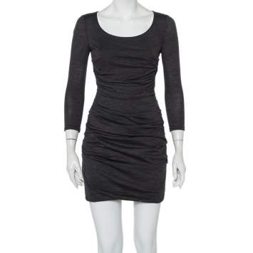 Pre Owned Dolce & Gabbana Charcoal Grey Knit Ruched Mini Dress M