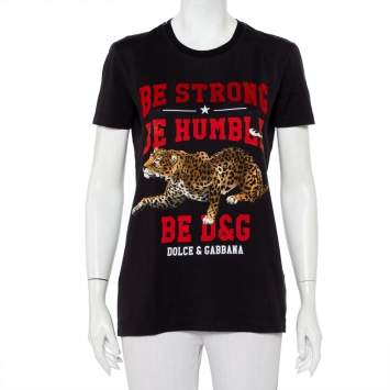 Pre Owned Dolce & Gabbana Black Leopard Printed Cotton Crewneck T-Shirt S
