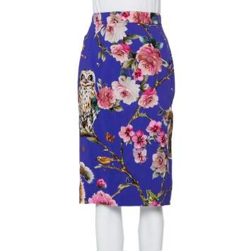 Pre Owned Dolce & Gabbana Purple Enchanted Forest Printed Crepe Pencil Skirt M