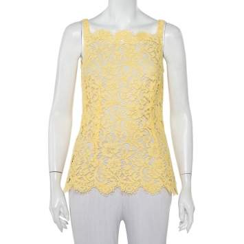 Pre Owned Dolce & Gabbana Yellow Lace Scallop Detail Sleeveless Top S