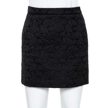 Pre Owned Dolce & Gabbana Black Floral Jacquard Mini Skirt S