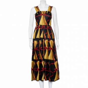 Pre Owned Dolce & Gabbana Black Spaghetti Print Silk Organza Midi Dress S