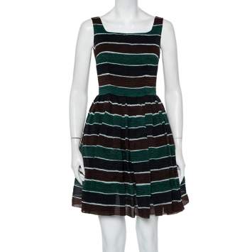 Pre Owned Dolce & Gabbana Multicolor Striped Textured Silk Pleated Mini Dress S