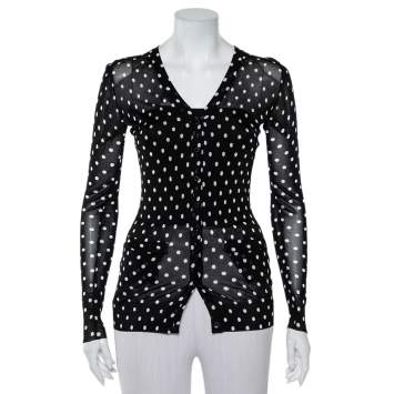 Pre Owned Dolce & Gabbana  Black Polka Dot Knit Button Front Cardigan XS