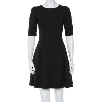 Pre Owned Dolce & Gabbana Black Wool Crepe Short Sleeve A-Line Dress S