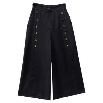 Pre Owned Dolce & Gabbana Black Wool Button Detail High Waist Culottes S  