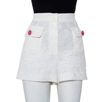 Pre Owned Dolce & Gabbana White Floral Jacquard Embellished Detail Shorts L