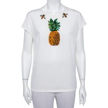 Pre Owned Dolce & Gabbana Cream Silk Sequin Embellished Top M