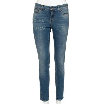 Pre Owned Dolce & Gabbana Blue Denim Distressed Pretty Fit Jeans S
