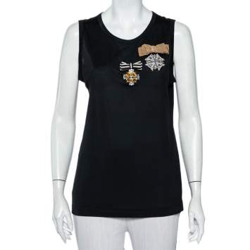 Pre Owned Dolce & Gabbana Black Cotton Embellished Detail Tank Top M