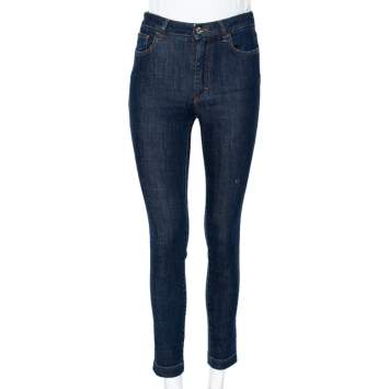 Pre Owned Dolce & Gabbana Navy Blue Denim Queen Applique Detail Audrey Fit Jeans S