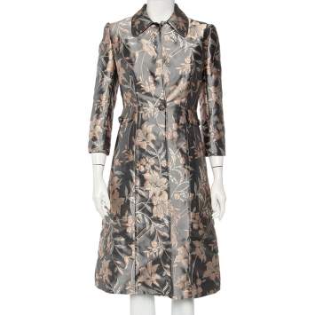Pre Owned Dolce & Gabbana Grey Floral Jacquard Satin Button Front Coat S
