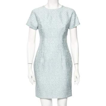 Pre Owned Dolce & Gabbana Blue Embossed Jacquard Sheath Dress S
