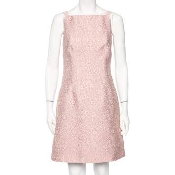 Pre Owned Dolce & Gabbana Pink Floral Embossed Jacquard Sleeveless Mini Dress S