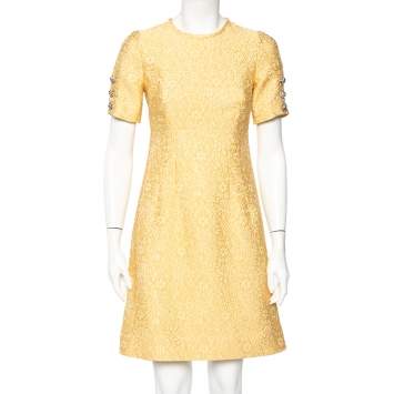 Pre Owned Dolce & Gabbana Yellow Embossed Jacquard Mini Dress S