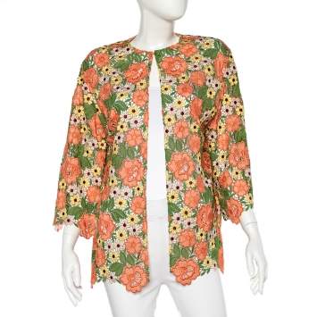 Pre Owned Dolce & Gabbana Multicolor Floral Lace Hook Front Shrug M