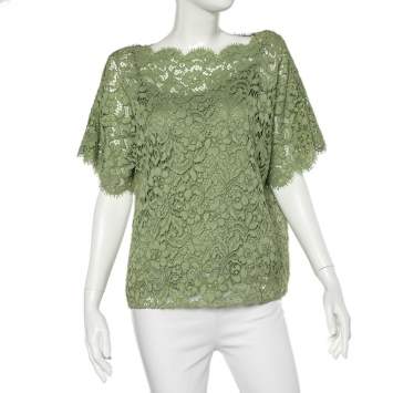 Pre Owned Dolce & Gabbana Green Floral Lace Top M