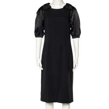 Pre Owned Dolce & Gabbana Black Crepe Bow Detail Sheath Dress M