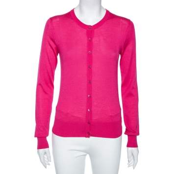 Pre Owned Dolce & Gabbana Pink Cashmere Silk Button Front Cardigan S