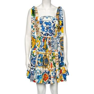Pre Owned Dolce & Gabbana Mojolica Print Cotton Poplin Mini Dress S