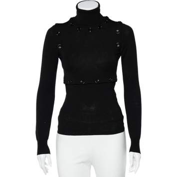 Pre Owned Dolce & Gabbana Black Knit Button Detailed Turtle Neck Top S