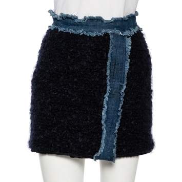 Pre Owned D&G Navy Blue Mohair Denim Trim Detail Button-Up Mini Skirt S 