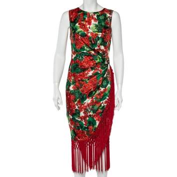 Pre Owned Dolce & Gabbana Multicolor Floral Print Silk Tasseled Dress M