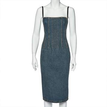 Pre Owned Dolce & Gabbana Vintage Blue Denim Corset Dress S