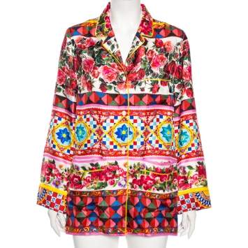 Pre Owned Dolce & Gabbana Multicolored Caretto Print Silk Pajama Shirt S