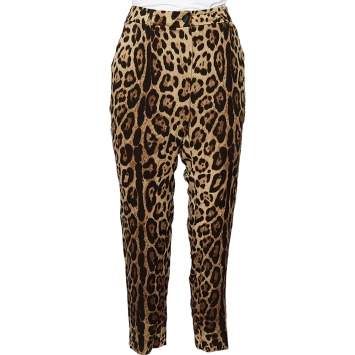 Pre Owned Dolce & Gabbana Brown Animal Printed Silk Tapered Leg Trousers L