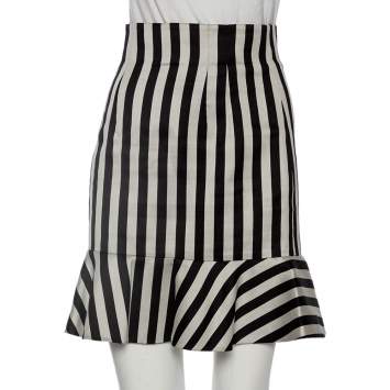 Pre Owned Dolce & Gabbana Silver & Black Striped Silk Bell Skirt S