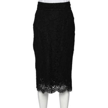 Pre Owned Dolce & Gabbana Black Lace Knee Length Skirt S