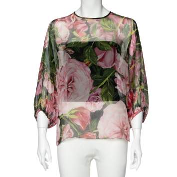 Pre Owned Dolce & Gabbana Multicolor Floral Printed Silk Top M