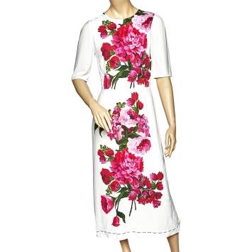 Pre Owned Dolce & Gabbana White Floral Printed Crepe Midi Dress M
