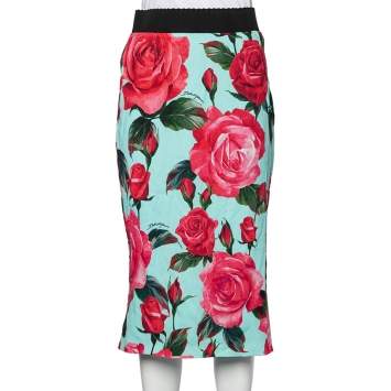 Pre Owned Dolce & Gabbana Multicolor Floral Printed Crepe Midi Skirt M