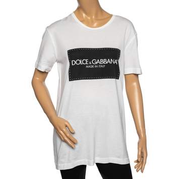 Pre Owned Dolce & Gabbana White Logo Print Cotton Short Sleeve T-Shirt M