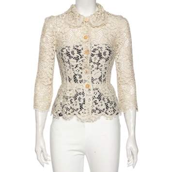 Pre Owned Dolce & Gabbana Light Beige Floral Lace Button Front Jacket S