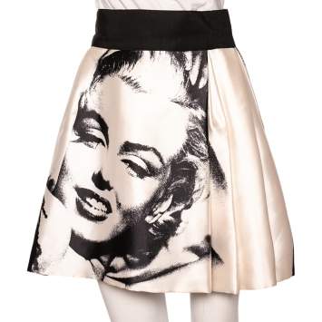 Pre Owned Dolce & Gabbana Monochrome Marilyn Monroe Face Print Silk Pleated Skirt S