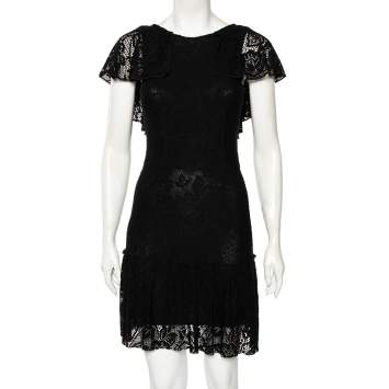 مملوك�ة مسبقًا Dolce & Gabbana Black Crochet Lace Flared Hem Detailed Dress S
