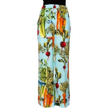 Pre Owned Dolce & Gabbana Blue Vegetable & Vehicle Printed Silk Pajama Trouser M
