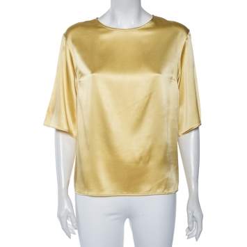 Pre Owned Dolce & Gabbana Gold Silk Satin Top S