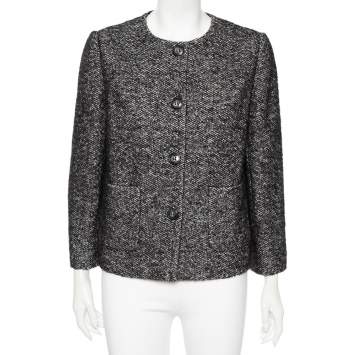 Pre Owned Dolce & Gabbana Monochrome Wool Button Front Collarless Jacket M