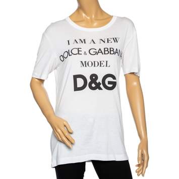 Pre Owned Dolce & Gabbana White Model Printed Cotton Short Sleeve T-Shirt M