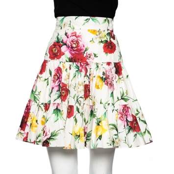 Pre Owned Dolce & Gabbana White Floral Printed Cotton Mini Skirt M
