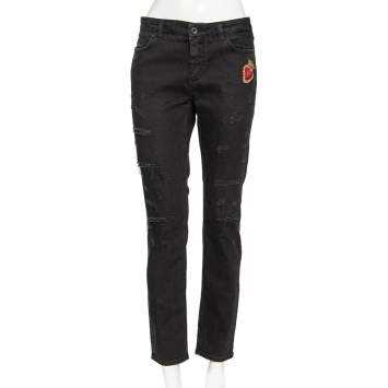 Pre Owned Dolce & Gabbana Black Denim Sacred Heart Detail Pretty Fit Jeans L