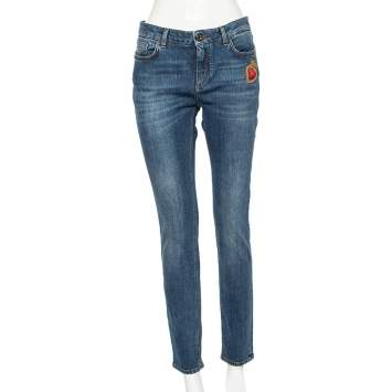 Pre Owned Dolce & Gabbana Blue Denim Sacred Heart Detail Pretty Fit Jeans L